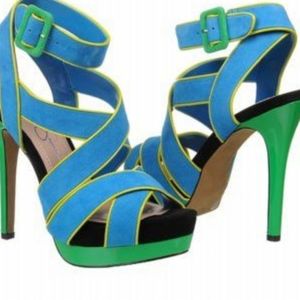 Jessica Simpson Blue and Green Strappy Platform Heels
